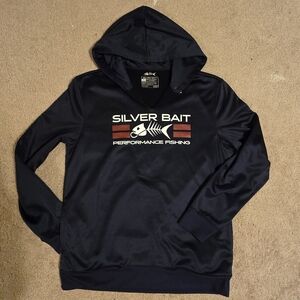Silver Bait Performance Fishing Black Hoodie with UPF 50+ sun protection. Med